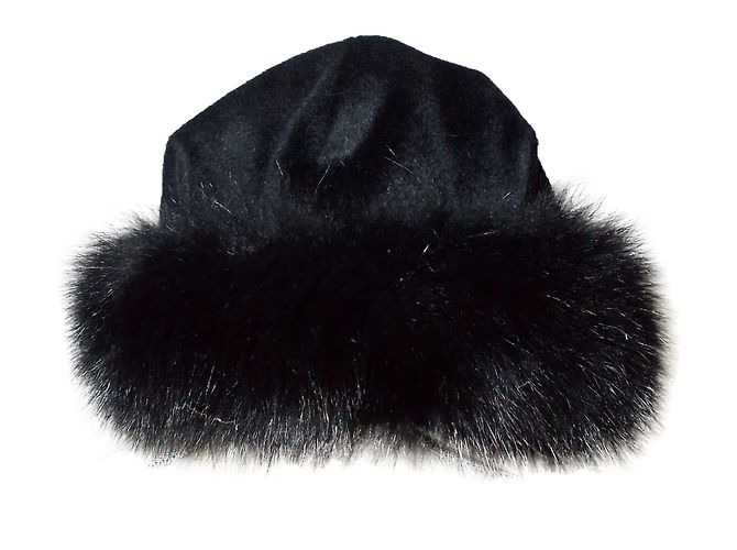 Autre Marque BAYA POLKA Black Angora Wool Hat with Fox Fur