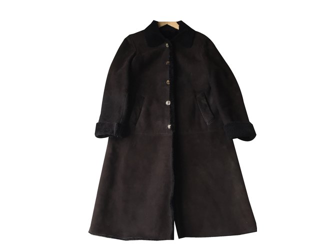 Burberry Manteau Cuir d'agneau Chocolat  ref.35092