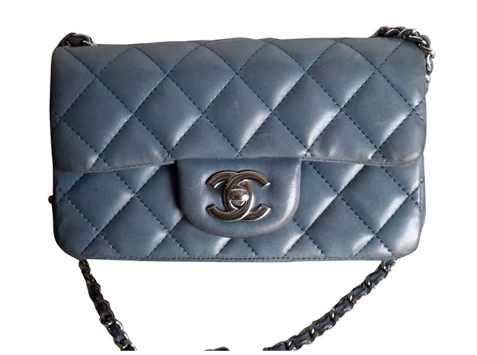 Chanel Timeless miniflap Blue Leather  ref.35183