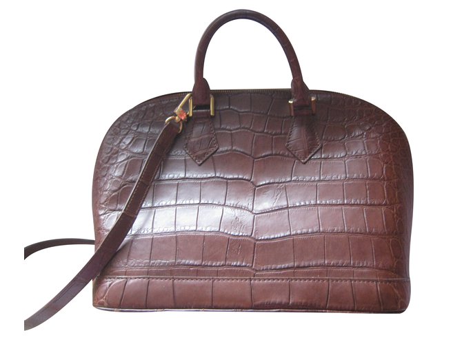 Bag Alma LOUIS VUITTON leather exotic black alligator - VALOIS VINTAGE  PARIS