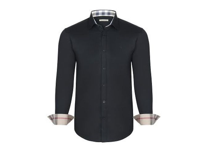 BURBERRY BRIT MEN'S BASIC CASUAL SHIRT BLACK SLIM FIT  LARGE