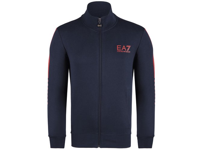 EA7 EMPORIO ARMANI ZIP SWEATER BLUE NEW Cotton  ref.35465