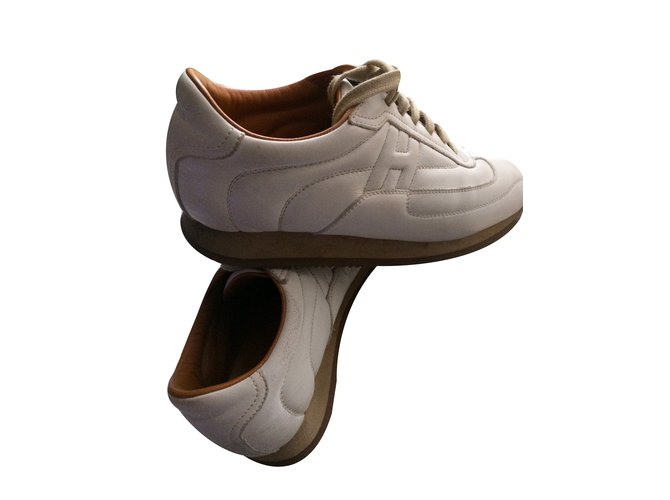Hermès zapatillas Blanco Cuero  ref.35467