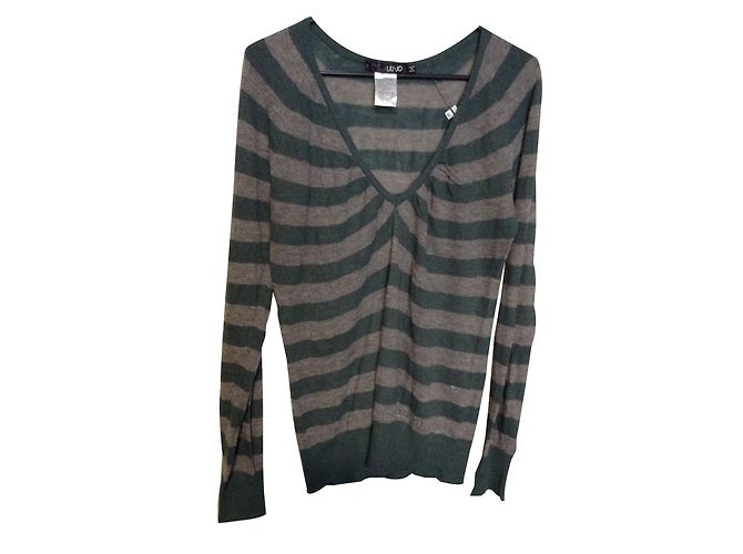 Liu.Jo Gestreifter Pullover aus Alpakawolle Grün