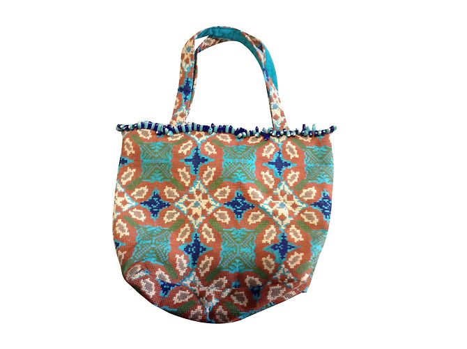Borsa Antik Batik Blu in Cotone con Perline e Ricami