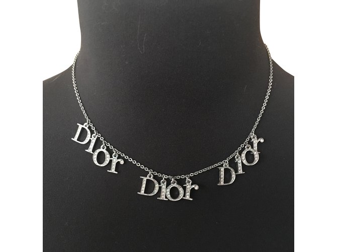 Christian Dior Dior Logo Necklace in Silver Silvery Silver-plated  ref.35624