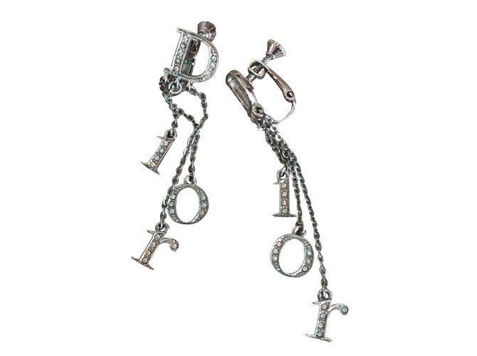 Christian Dior Dior Logo Clip-on Earrings Prata Banhado a prata  ref.35625