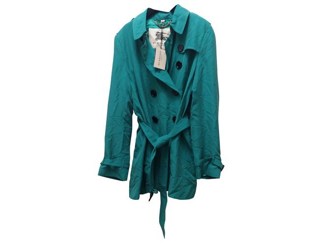 Burberry Trench coat Kensignton Blue Green Silk  ref.35644
