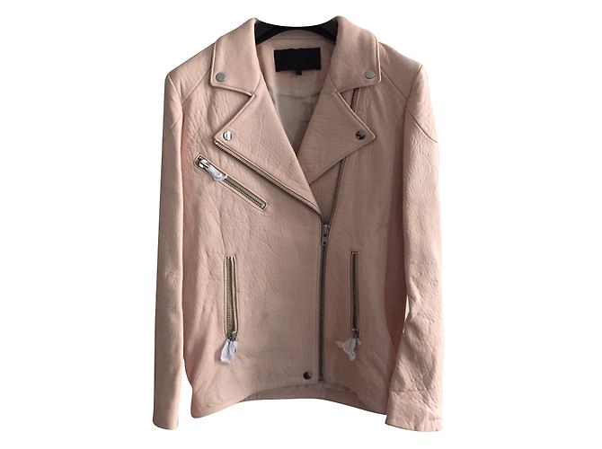 American Retro leather bomber jacket Pink