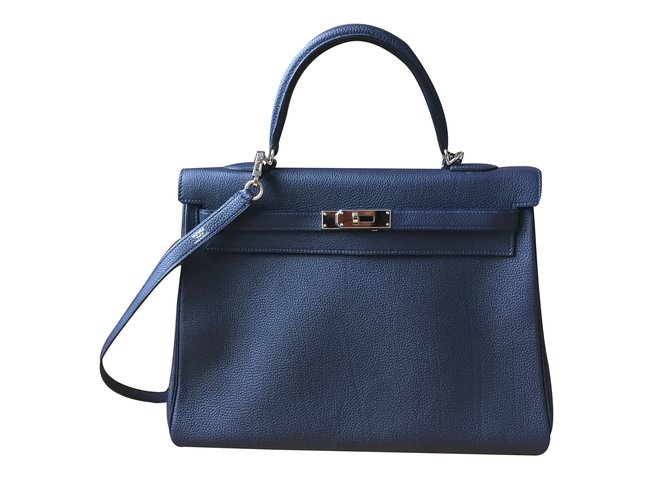 Kelly Hermès Handbag Blue Leather  ref.35677