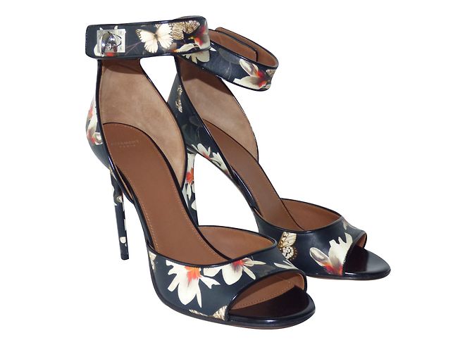 Givenchy Ledersandalen mit Blumenmuster Schwarz Eggshell Mehrfarben Aus weiß