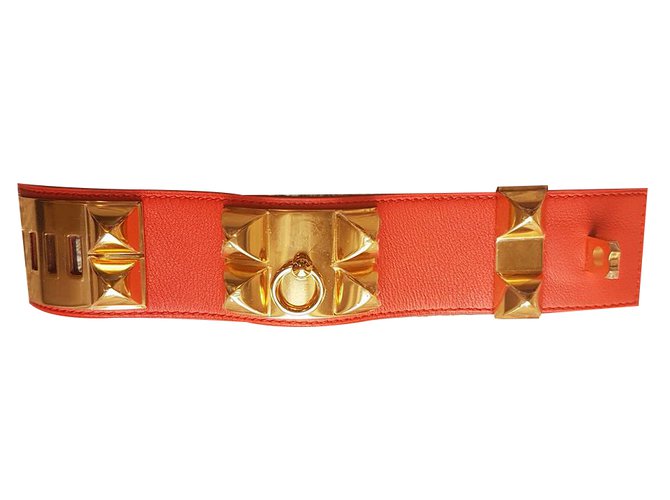 Hermès Collier de chien Armband Orange Leder  ref.35801