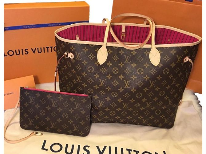 Neverfull Louis Vuitton borsetta Marrone Tela