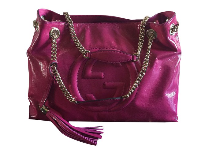 Gucci Pink GG Canvas Handbag Brown Leather Cloth Pony-style calfskin Cloth  ref.985049 - Joli Closet