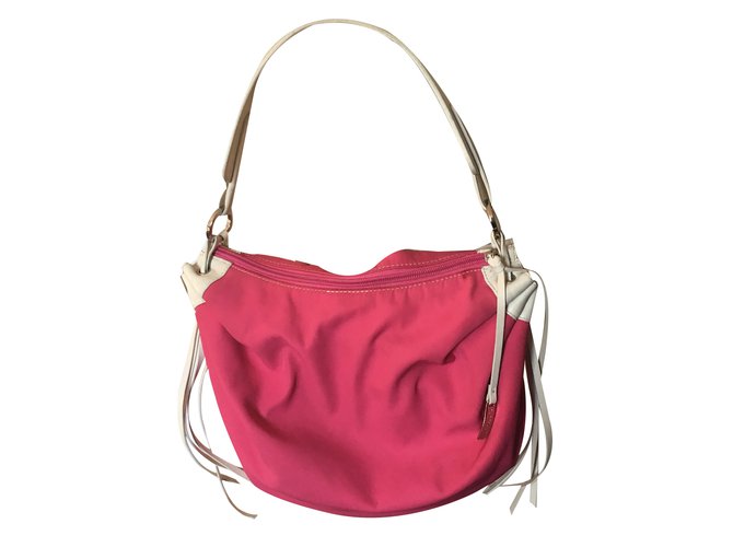 Lancel Handbag Pink Leather Cloth  ref.35914