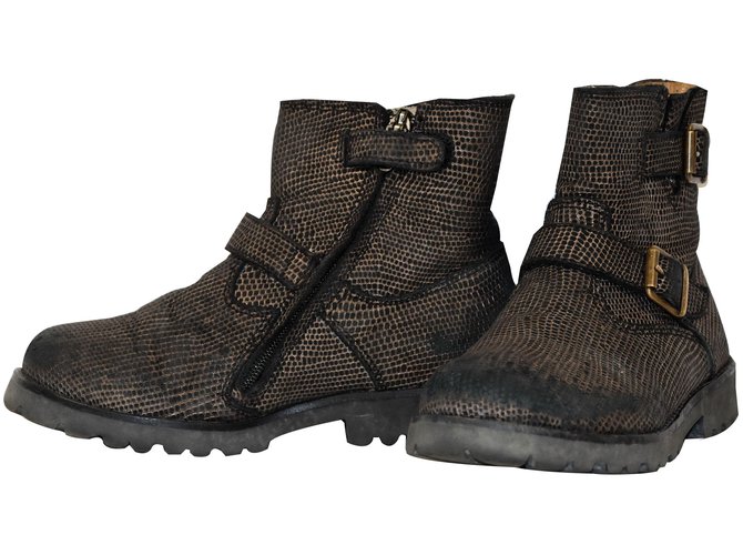 Pom d'Api Boots Black Bronze Leather  ref.35964