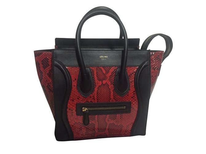 Céline Luggage Micro Cuirs exotiques Rouge  ref.36095
