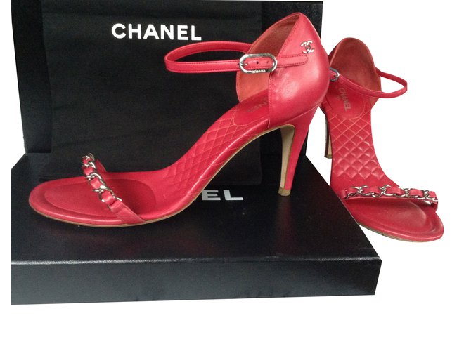 Chanel Sandals Red Leather  ref.36246