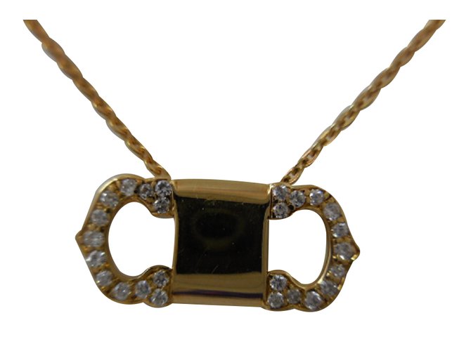 Cartier 2C Pendant 18k Gold Diamond Necklace Golden Yellow gold  ref.36344