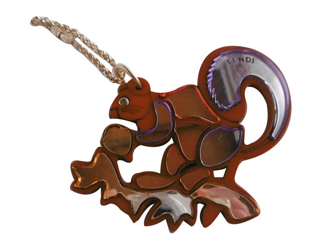 Anel chave do encanto do saco do esquilo de Fendi Marrom Laranja Roxo Plástico Vidro  ref.36345