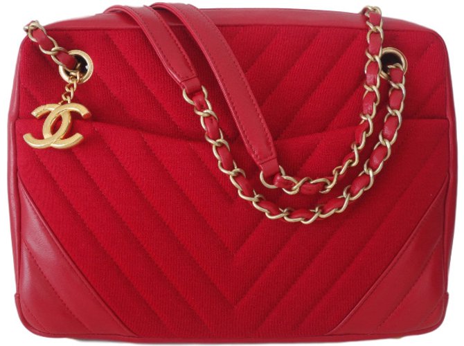Camera Chanel Handbag Red Leather  ref.36386