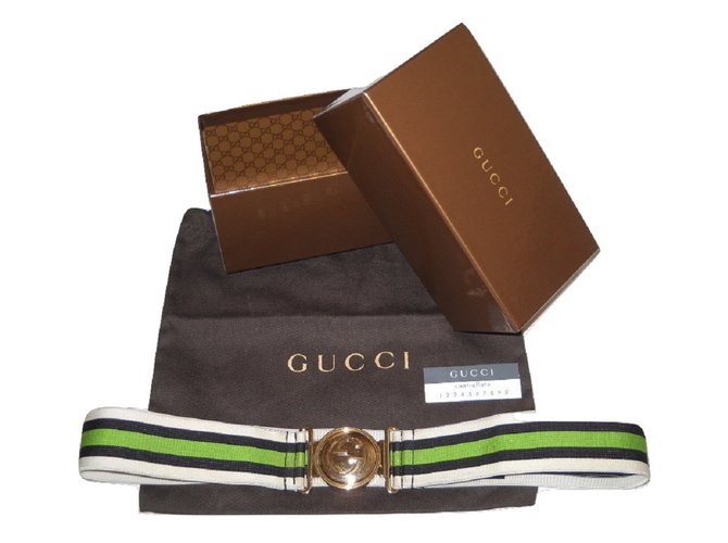 Gucci cinto Preto Branco Verde Couro Sintético  ref.36468