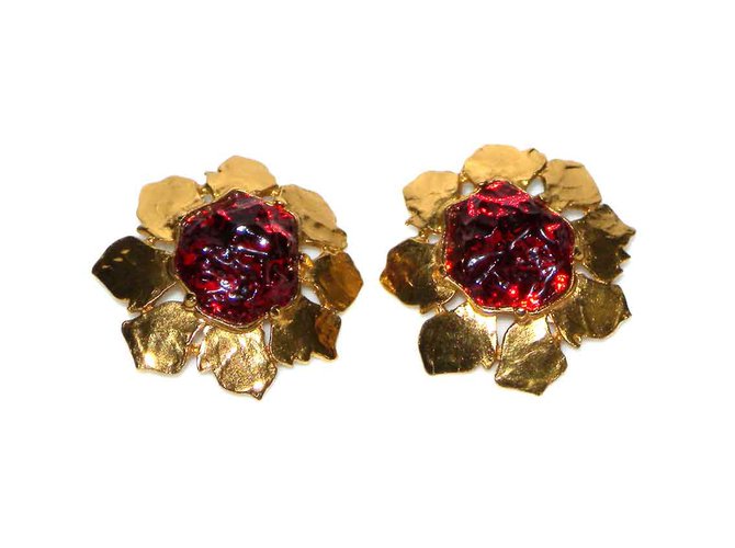 Yves Saint Laurent Earrings Red Golden Metal  ref.36486