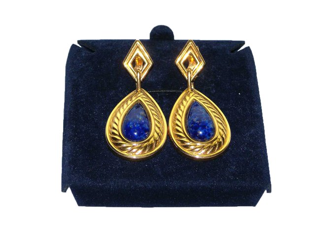 Lanvin Boucles d'oreilles Métal Bleu Doré  ref.36489