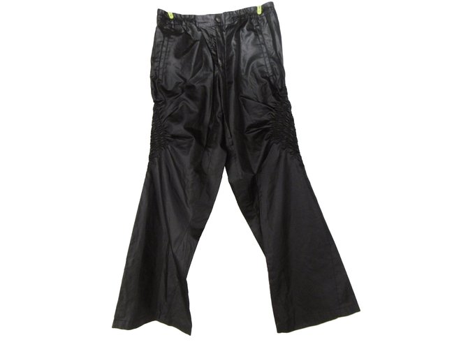 Pantaloni Issey Miyake Ruched Sides Black Shiny Pants Nero Cotone Poliestere  ref.36592