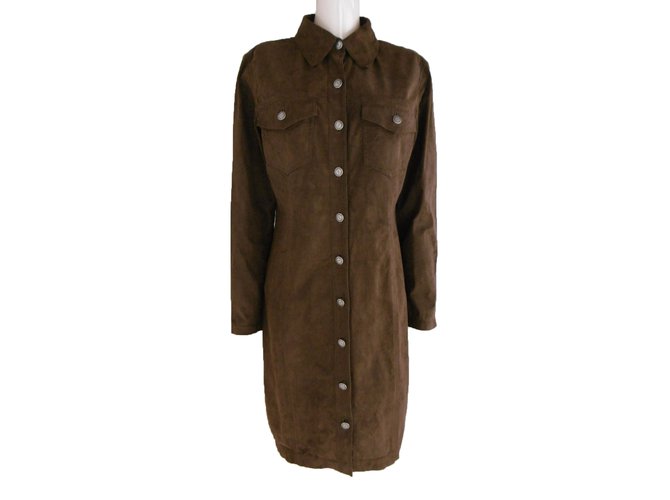 Yves Saint Laurent  Long Sleeve Shirt Dress Brown Polyester Nylon  ref.36596