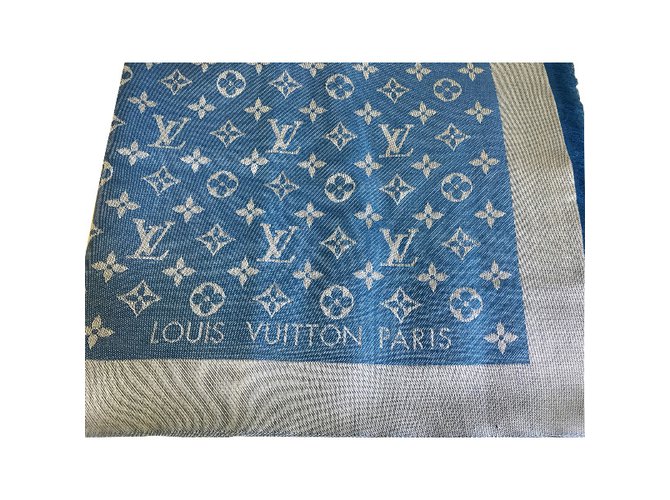 Louis Vuitton Bufanda Azul Seda  ref.36681
