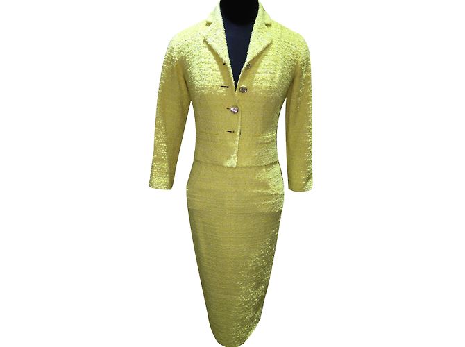 CHANEL TWEED LESAGE JACKET & ROCK SUIT Größe 36 Gelb