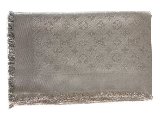 Louis Vuitton Bufanda del monograma Beige Seda Lana  ref.36822