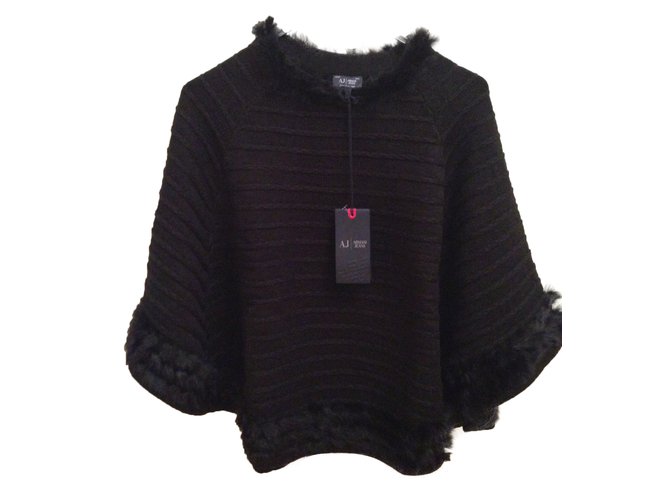 Armani Jeans Armani black fur&wool poncho-New Rabbit  ref.36863
