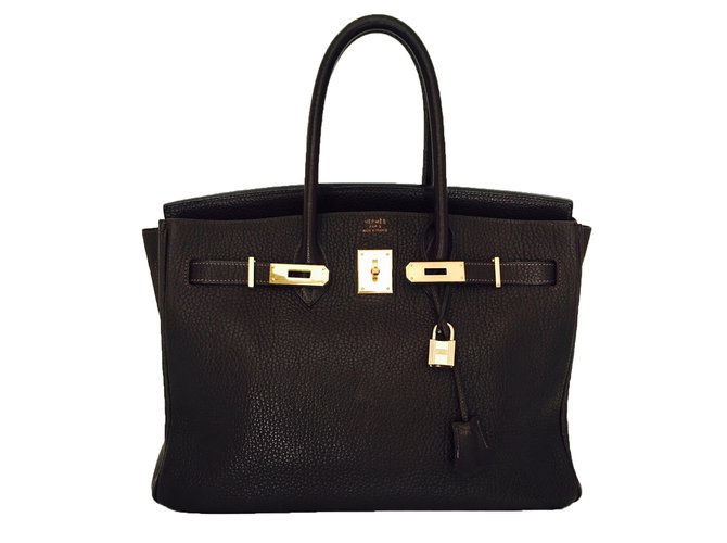 Très beau sac Hermès Birkin 35 en cuir Fjord Ebène Ébène  ref.36900