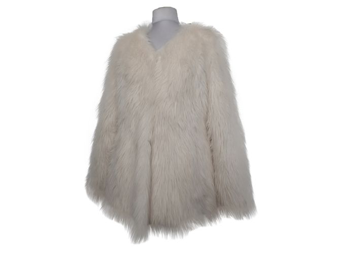 One step Kunstpelz Mantel Jacke Weiß Größe 42 Roh Aus weiß