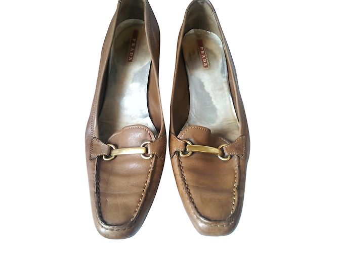 Escarpins Prada en cuir camel style mocassin Caramel