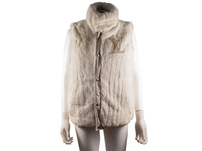 Louis Vuitton WomensReversible Rabbit Fur & Down Vest Cream  ref.37041