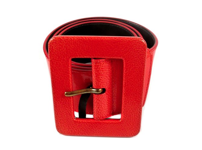 Yves Saint Laurent Cintura con fibbia quadrata Rosso Pelle verniciata  ref.37047