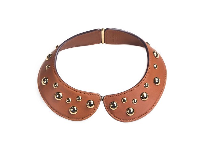 Louis Vuitton - Lock Me - Collier clouté en cuir Marron  ref.37048