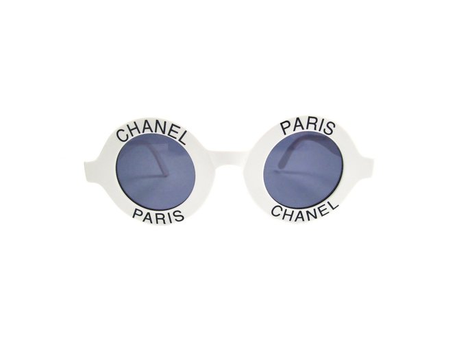 Chanel - Vintage Branco Rodada Logo Sunglasses  ref.37067