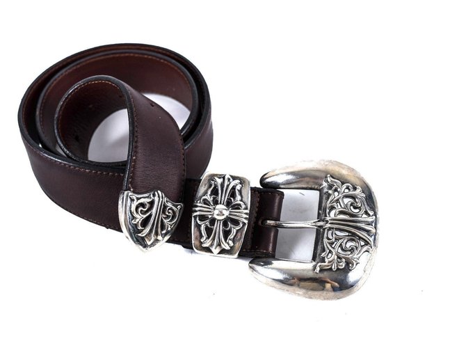 Chrome Hearts Unisex Oversized Buckle Belt Brown Leather  ref.37103