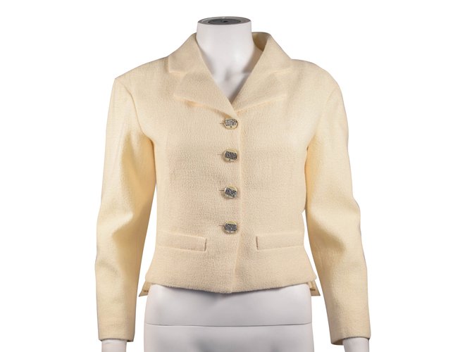 Chanel Jacket w/ Crystal Buttons Cream Wool ref.37112 - Joli Closet