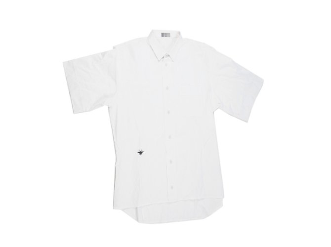 Dior Botón de camisa con abeja Roja Algodón  ref.37123
