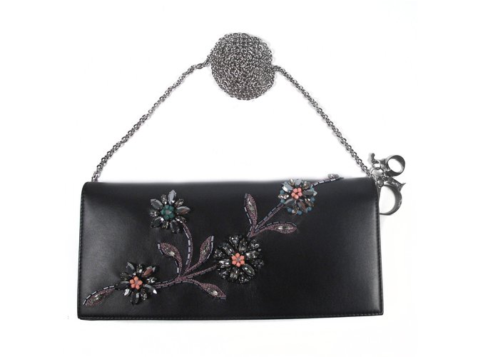 Dior 2015Runway - Crossbody Crystal - Flap-Tasche mit Blumenmuster Schwarz Leder  ref.37143