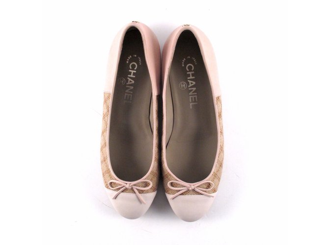 Chanel Tweed Ballerinas Beige Leather ref.37158 - Joli Closet