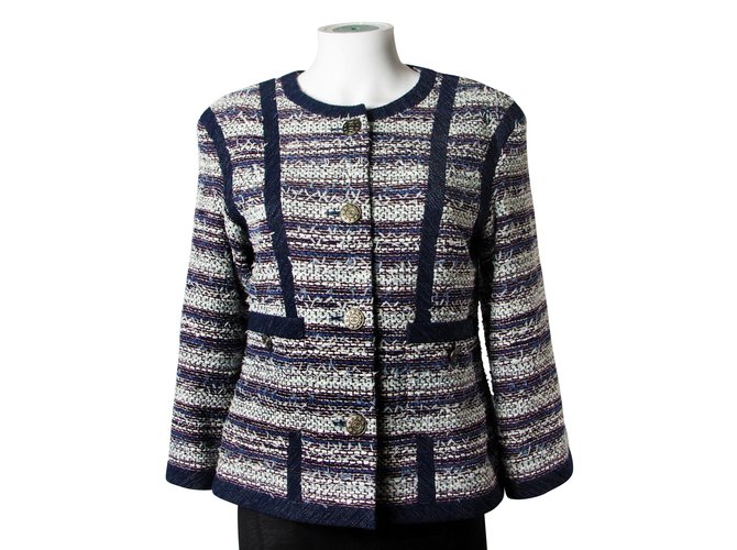 Chanel giacca di tweed Blu Cotone  ref.37202