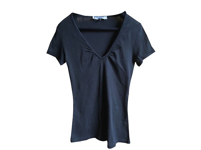 Camiseta Sportmax preta de algodão com decote em V Preto