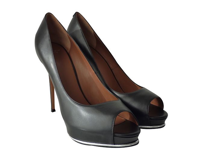 Givenchy Black Calfskin Open Toe Stiletto Heels