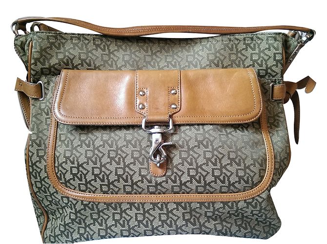 Dkny Tote Bag Khakigrün Canvas und Leder